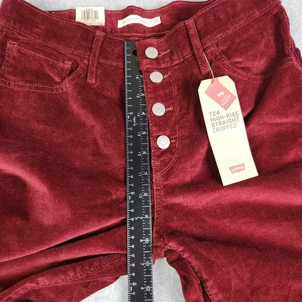 Levi's 724 Pants Womens 28 Red‎ Stretch Corduroy High Rise Straight Cropped